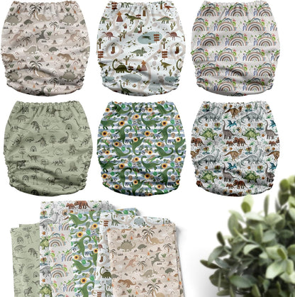 Mama Koala 3.0 Pocket Cloth Diapers for Babies with AWJ Lining, 6 Pack with 6 4-Layer Natural Cloth Diaper Inserts - Reusable and Washable Pocket Diapers(Hardworking Bees) - Colors A