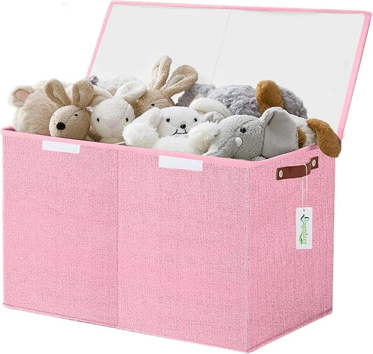 Bagnizer Large Toy Storage Box with Lids, Collapsible Sturdy Baby Storage Organizer Chest Bin Basket for Kids, Boys, Girls, Playroom, Nursery, Bedroom, Closet 25"x13"x16" (Pink)