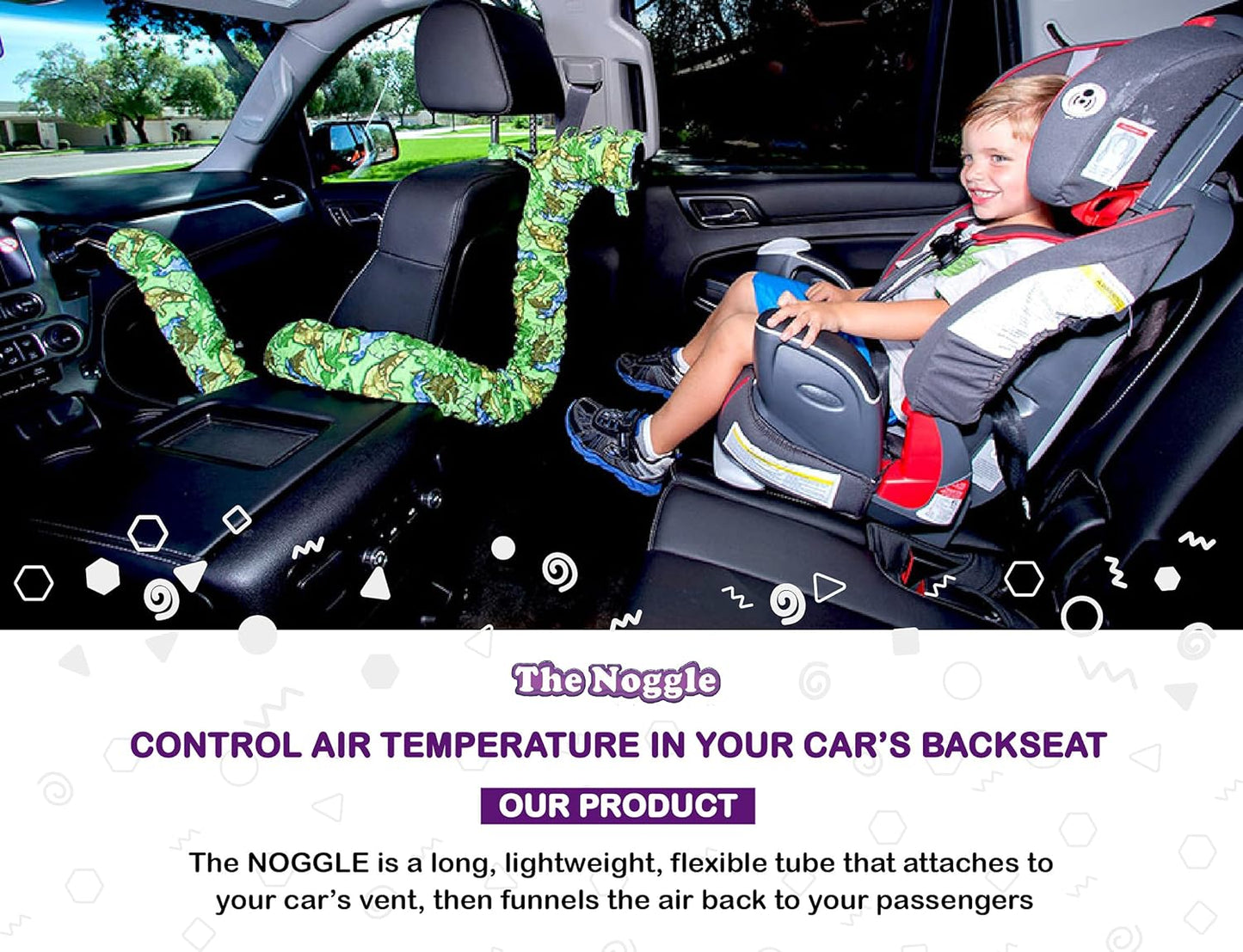 The Noggle-Making The Backseat Cool Again-Quick & Easy to Use Car Travel Accessories for a Comfy Ride Summer or Winter-Air Vent Extender Hose Directs Cool or Warm Air to Your Kids - 8ft, Black Ice