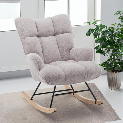SAETSFEG Nursery Rocking Chair Teddy, Upholstered Glider Rocker with High Backrest, Comfortable Stylish Accent Armchair with Padded Seat for Living Rooms, Bedrooms, Offices, Colorful