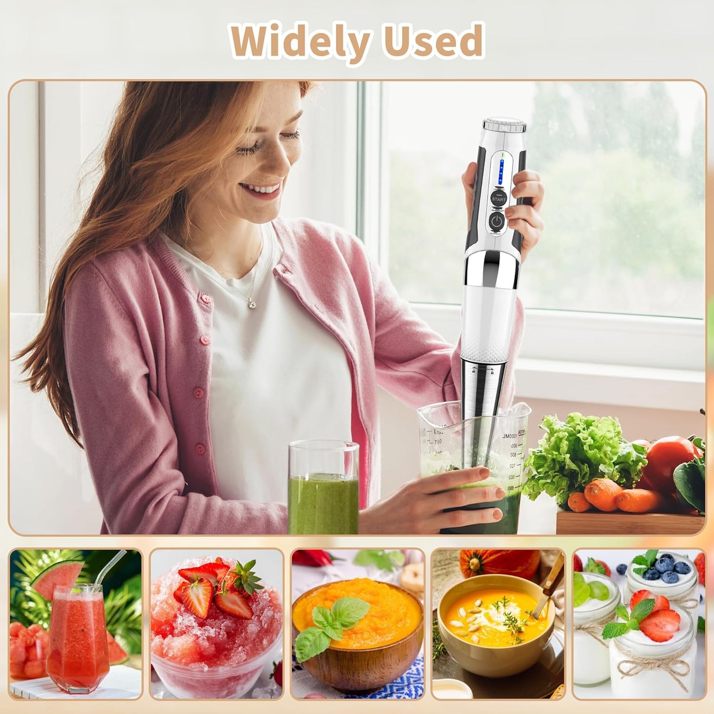 Toogel Cordless Immersion Blender, Electric Hand Blender with 21-Speed & 3-Angle Adjust, USB Rechargeable, BPA-Free & Dishwasher Safe for Baby Food, Smoothies, Soup (Grey)