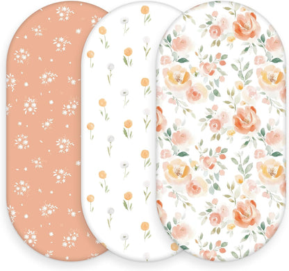 Baby Bedside Bassinet Sheets Girl, 33”x20” Compatible with Baby Delight Dream On Me & Most Rectangle Bedside Sleeper Bassinet Mattress, Super Soft Microfiber Pink Butterfly Flower