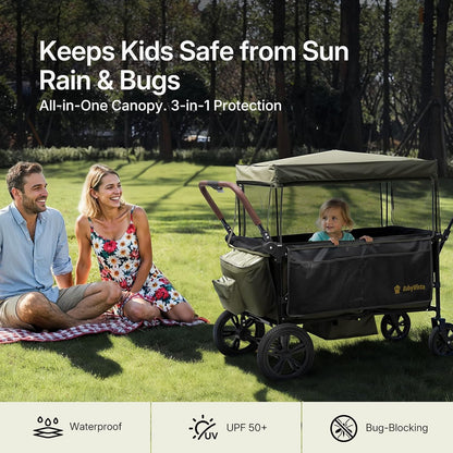 Stroller Wagon for Kids, One-Hand Adjustable Push/Pull Handle, Spacious Storage, 8"/12" All-Terrain Wheels, Canopy with Bug Net, Wagon Stroller for Daily Walks, Short Trips & Grocery Runs