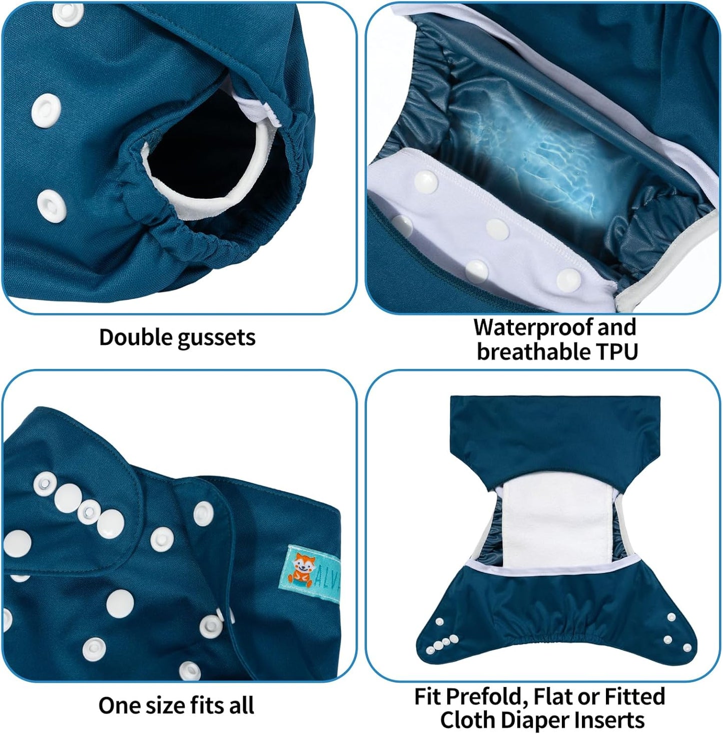 ALVABABY 6pcs Cloth Diaper Covers &1 Wet Dry Bag, Washable Reusable Cloth Nappy Shell for Prefold with Multi-Functional Bag, Flat or Fitted Diaper Inserts 6NKZ06