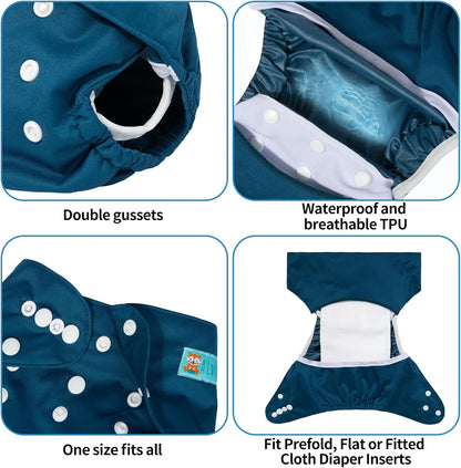 ALVABABY 6pcs Cloth Diaper Covers &1 Wet Dry Bag, Washable Reusable Cloth Nappy Shell for Prefold with Multi-Functional Bag, Flat or Fitted Diaper Inserts 6NKZ06