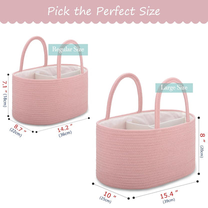 COMSE Baby Diaper Caddy Organizer, Car Caddy, Diaper Change Organizer, Gift Baskets Empty, Portable Tote Bag with Divider, Baby Shower Gifts Newborn Essentials Registry Must Have, Light pink