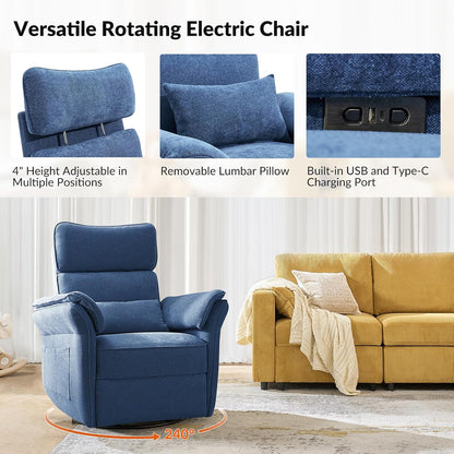HULALA HOME Nursery Glider Recliner with Adjustable Headrest and Armrests, Power Swivel Rocker Recliner Chair with USB Port and Storage Bags, GREENGARD, FSC, CertiPUR-US® Certified, Beige
