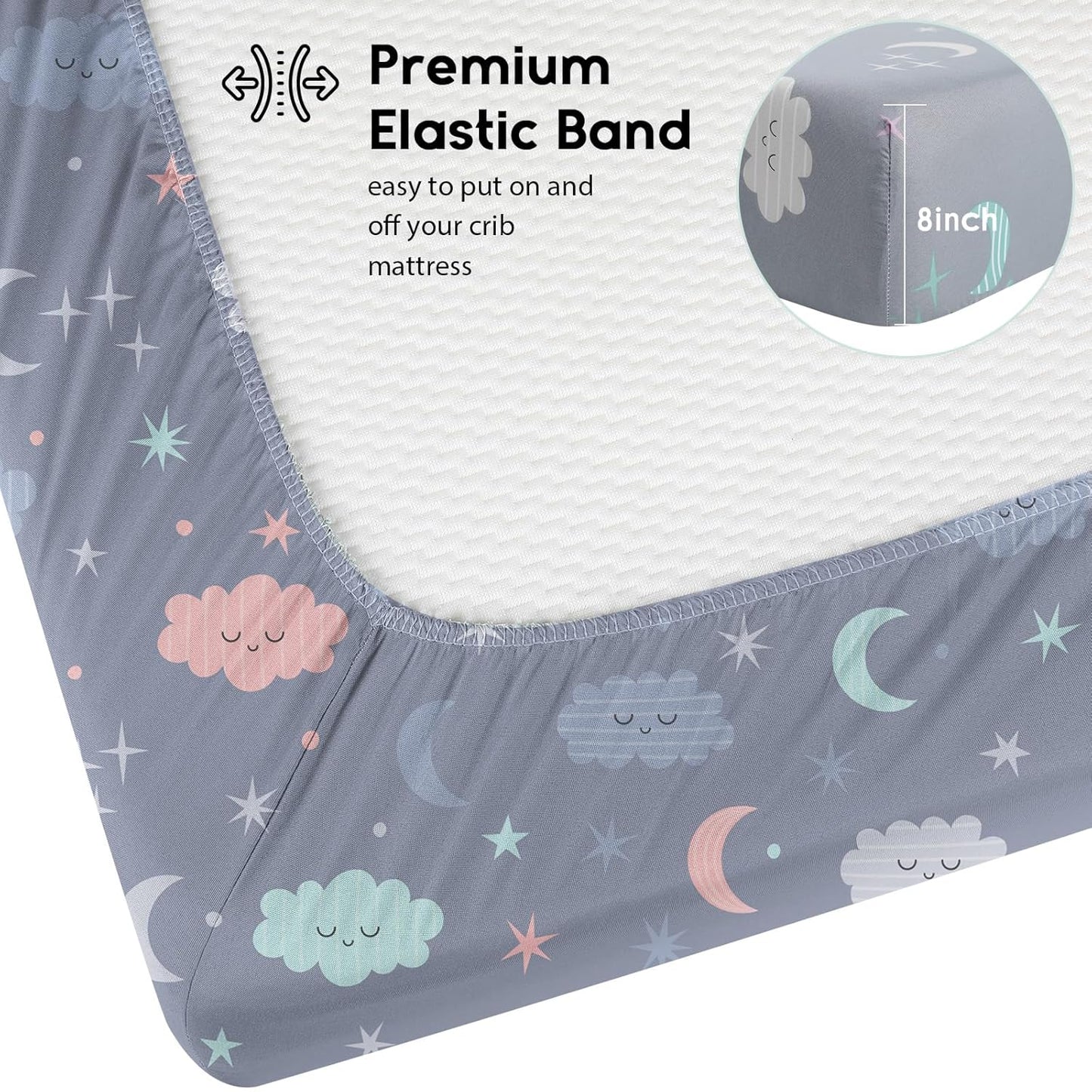 Yoofoss Pack and Play Sheets Fitted, Mini Crib Sheets 2-Pack for Pack N Play Mattress, Stretchy Playard Sheet, Soft and Breathable Green+Giraff