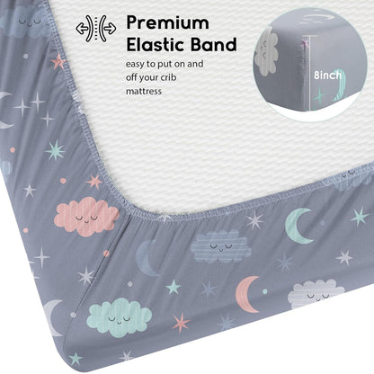 Yoofoss Pack and Play Sheets Fitted, Mini Crib Sheets 2-Pack for Pack N Play Mattress, Stretchy Playard Sheet, Soft and Breathable Green+Giraff