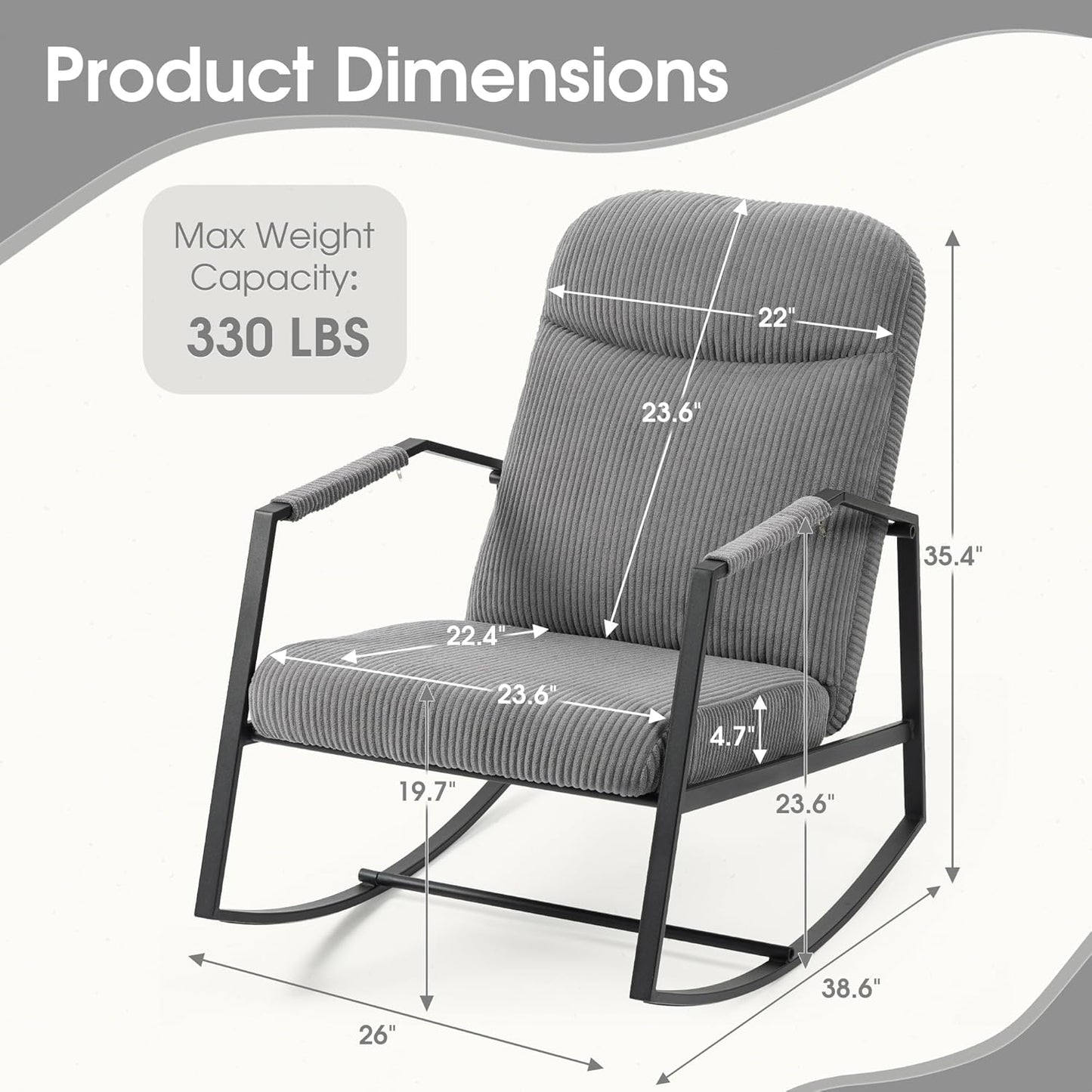 HOMEFUN Nursery Rocking Chair,Patio Rocking Chair,Upholstered Glider Rocker with Padded Seat and High Backrest Safe and Comfy Armchair for Living Room Office,Front Porch, Garden, Patio, Backyard Cream