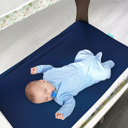 Biloban Pack and Play Sheets Waterproof 2 Pack Fitted, Compatible with Baby Graco Pack n Play/Playard and Other 38" X 26" Playpen Mattress, Grey & Navy
