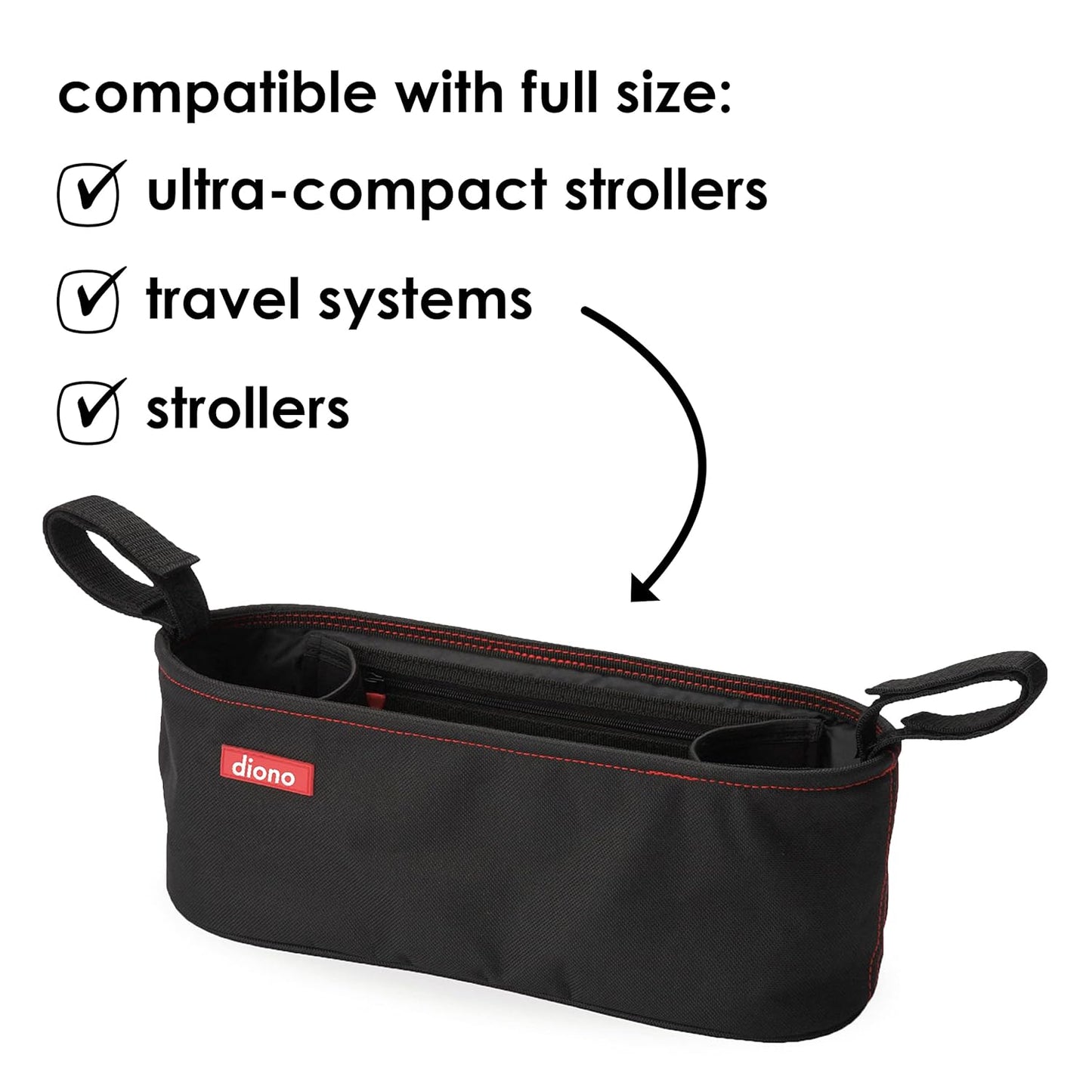 Diono Buggy Buddy Universal Stroller Organizer with Cup Holders, Secure Attachment, Zippered Pockets, Safe & Secure, Gray