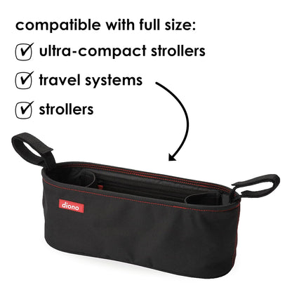 Diono Buggy Buddy Universal Stroller Organizer with Cup Holders, Secure Attachment, Zippered Pockets, Safe & Secure, Gray