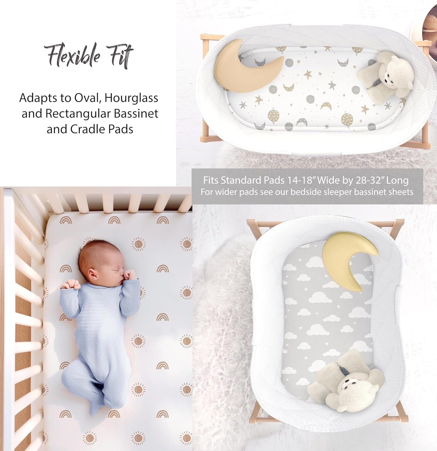100% Organic Cotton 2 Pk Bedside Sleeper Bassinet Fitted Mattress Sheets Perfectly Compatible with Mika Micky, Baby Delight, Ronbei, Chicco, Cloud Baby, AMKE, Angelbliss, Arm's Reach. Cloud, Stripe