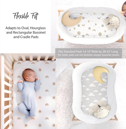100% Organic Cotton 2 Pk Bedside Sleeper Bassinet Fitted Mattress Sheets Perfectly Compatible with Mika Micky, Baby Delight, Ronbei, Chicco, Cloud Baby, AMKE, Angelbliss, Arm's Reach. Cloud, Stripe