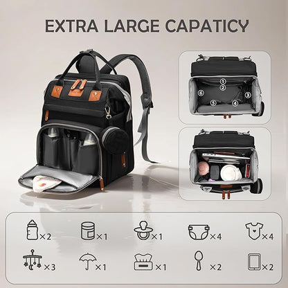 Diaper Bag with Changing Station, Multifunction Travel Baby Bag, Waterproof Baby Tote, Large Capacity Mommy Bag, Newborn Essentials Backpack Bag, Unisex, Black
