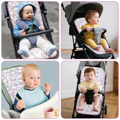Baby Stroller Cushion,Infant Car Seat Insert-Reversible Universal Breathable and Soft Newborn seat Liner for Stroller,100% Cotton Seat Pad Liner for Newborns-34x78cm,1 Pack(Pink Tulip+Pink Triangle)