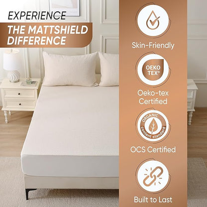 Deluxe Cooling Organic Percale Mattress Protector Twin Size - 100% Waterproof - Crisp, Breathable Percale Feel - OCS Certified 280GSM 3D Air-Knit Breathable Mattress Pad - Noiseless Deep Pocket