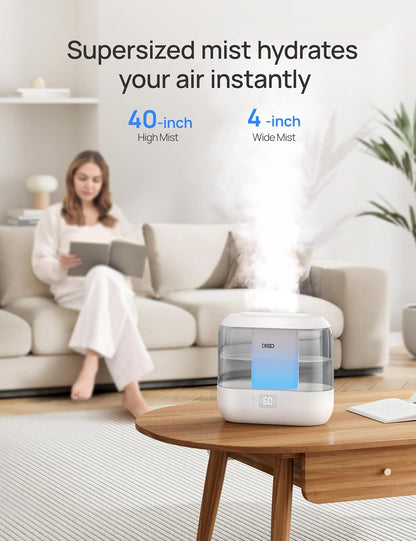 Dreo Smart Humidifiers for Bedroom, Top Fill 4L Supersized Humidifier Large Room with 28 dB, 36H Runtime, Touch/APP/Voice Control, Nightlight, Cool Mist Humidifiers for Baby, Plants, Indoor, Black