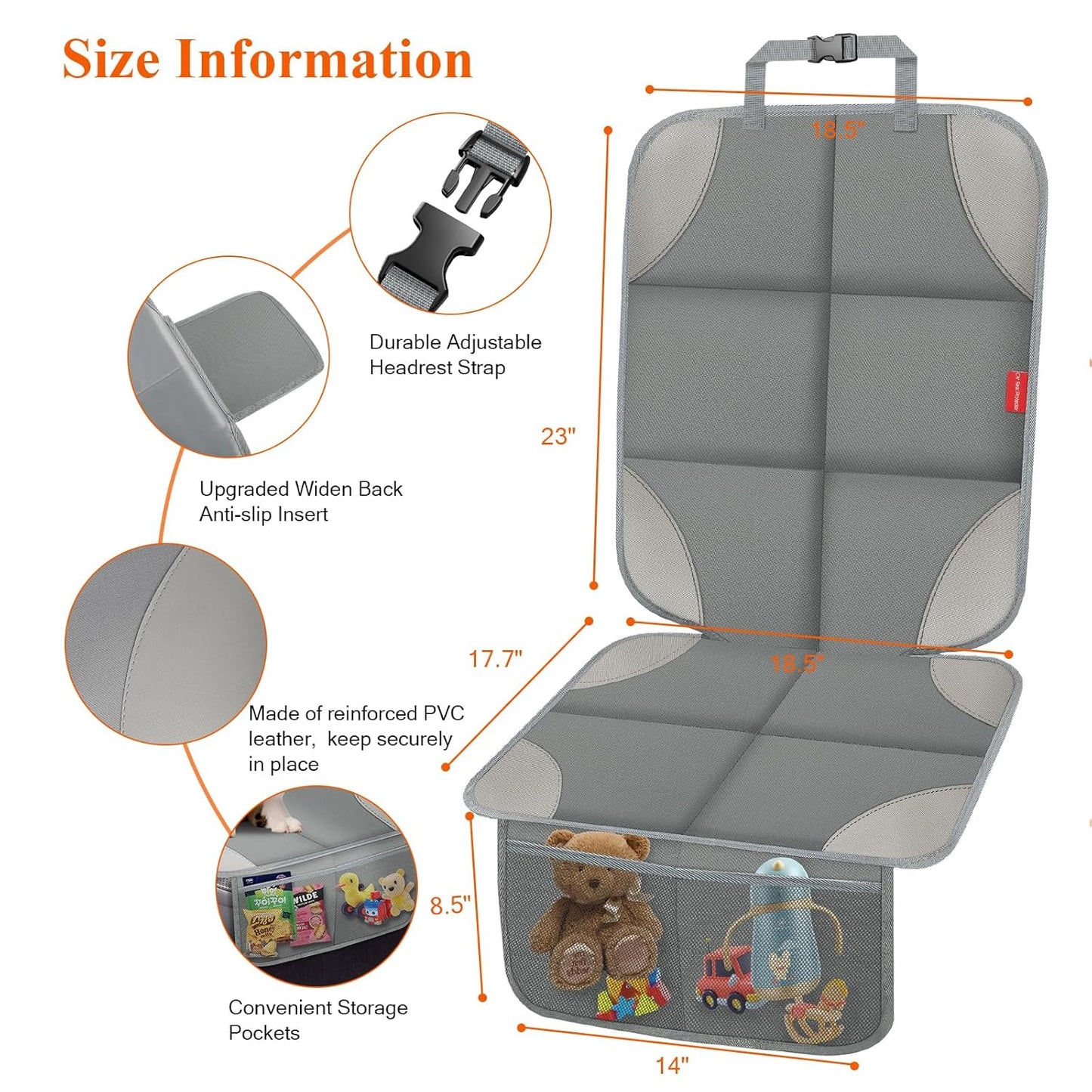 Car Seat Protector, Carseat Seat Protectors with Thick Padding and Upgraded Non-Slip Backing, Waterproof Seat Protector under Baby Car Seat, 600D Fabric Car Seat Covers with Storage Pockets for Baby