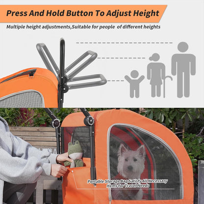EchoSmile 4 Wheels Pet Stroller, Dog & Cat Stroller for All-Season, Lightweight Carrier with Storage Basket, Adjustable Handle, Removable Pad, Breathable Mesh, Up to 135 lbs, Grey