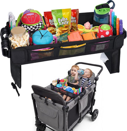 Babenest Stroller Snack Tray for Wonderfold Wagon W2, Foldable Thickened Snack Tray with Cup Holder, Storage Mesh Bag & Pen Slot, Easy to Clean Snack Board for Drawing