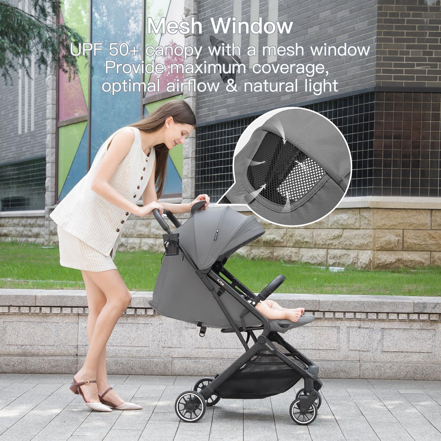 Gromast Compact Fold Baby Stroller, Lightweight Travel Toddler Stroller with One-Click Fold, Extendable UPF50+ Canopy, Cup Holder, UV Protected and Waterproof, One-Hand Folding - Blue