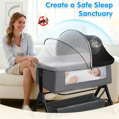 Bassinet Mosquito Net Cover - Half-Blackout Mosquito Net for Baby Crib & Bedside Sleeper, Breathable Crib net with 2-Way Zipper, Sun-Blocking Baby Mosquito Net Cover (Gray-Small)