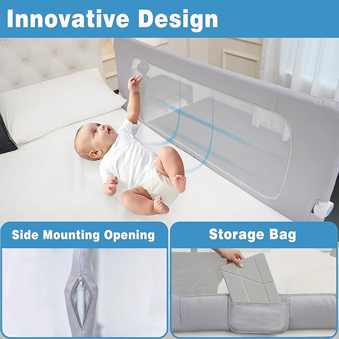 Bed Rail for Toddlers,Foldable Baby Bed Rail-60in/150cm Height Adjustable Safety Guard for Kids, Universal Fit Twin/Full/King/Queen Beds.