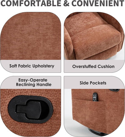 Trustyue Swivel Rocker Recliner Chair, 360° Swivel Recliner with Heat and Massage, Rocker Recliner Nursery Glider Chair with Side Pockets for Living Room (Beige, Fabric)