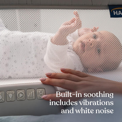 HALO BassiNest Soothing Swivel Sleeper 3.0S – Over-Bed Baby Bassinet with 360 Rotation, Adjustable Height, Breathable Mesh, Calm Sounds & Vibrations, Safe Close Sleeping, Lowering Wall for Easy Access