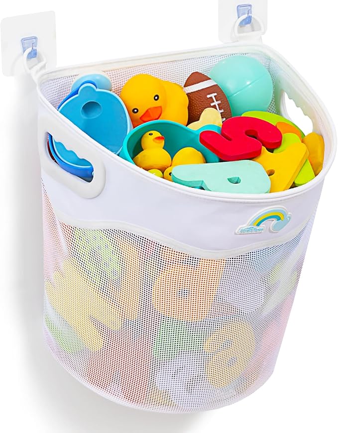 Austion Quick-Fetch Way Mesh Bath Toy Holder, Wide Opening and Large Capacity Bath tub Toy Storage for Easy Access to Toys, Space-Saving Wall-Mounted Bath Toy Organizer, Quick Dry Bathtub Toy Holder