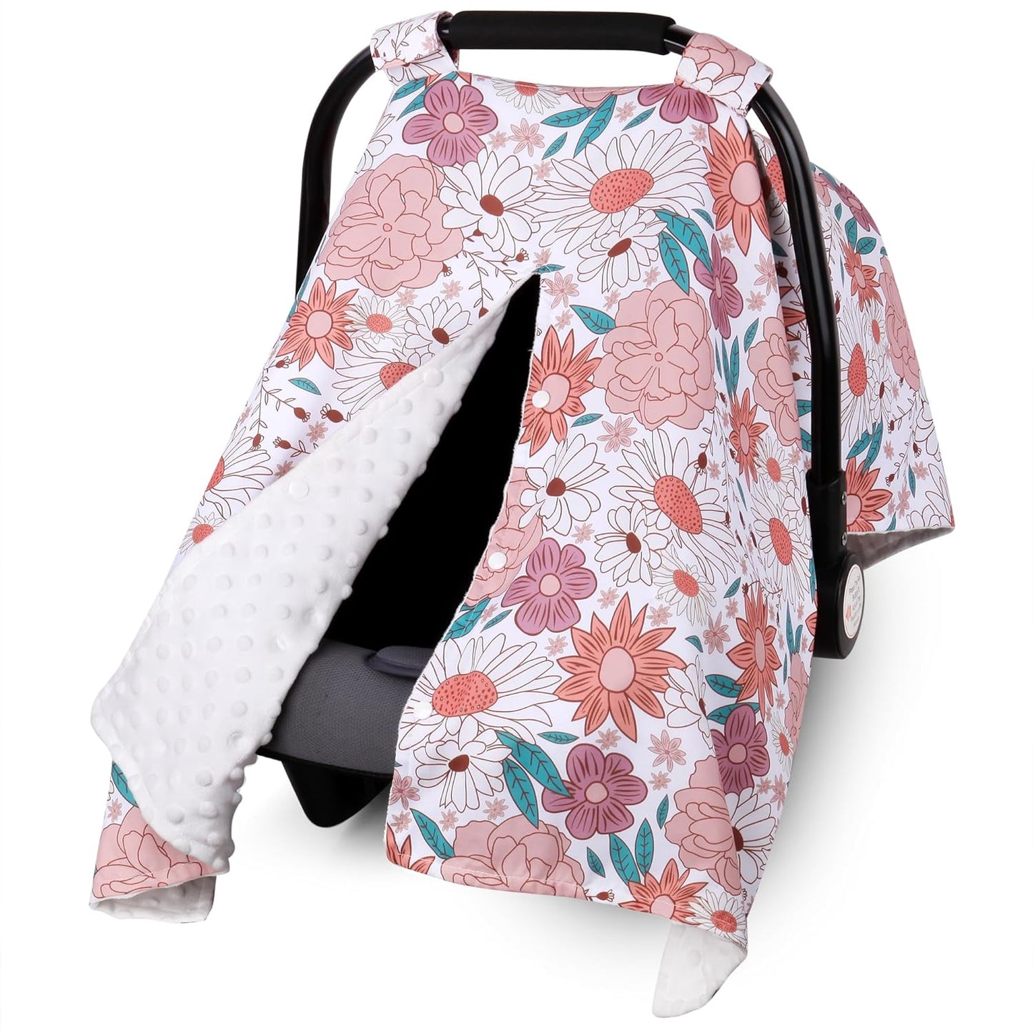 Metplus 2 in 1 Baby Car Seat Cover, Car Seat Canopy for Babies, Mom Multiuse Nursing Cover, Minky Baby Carrier Covers, Newborn Boy Girl, Peekaboo Opening