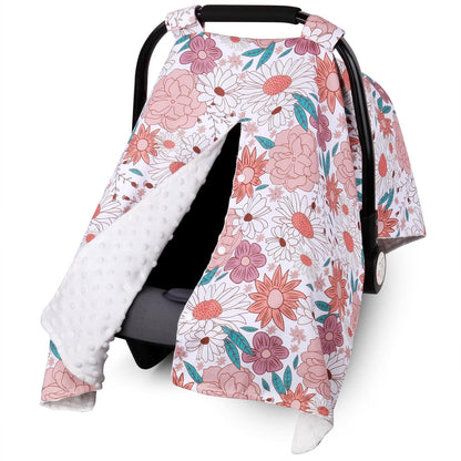 Metplus 2 in 1 Baby Car Seat Cover, Car Seat Canopy for Babies, Mom Multiuse Nursing Cover, Minky Baby Carrier Covers, Newborn Boy Girl, Peekaboo Opening