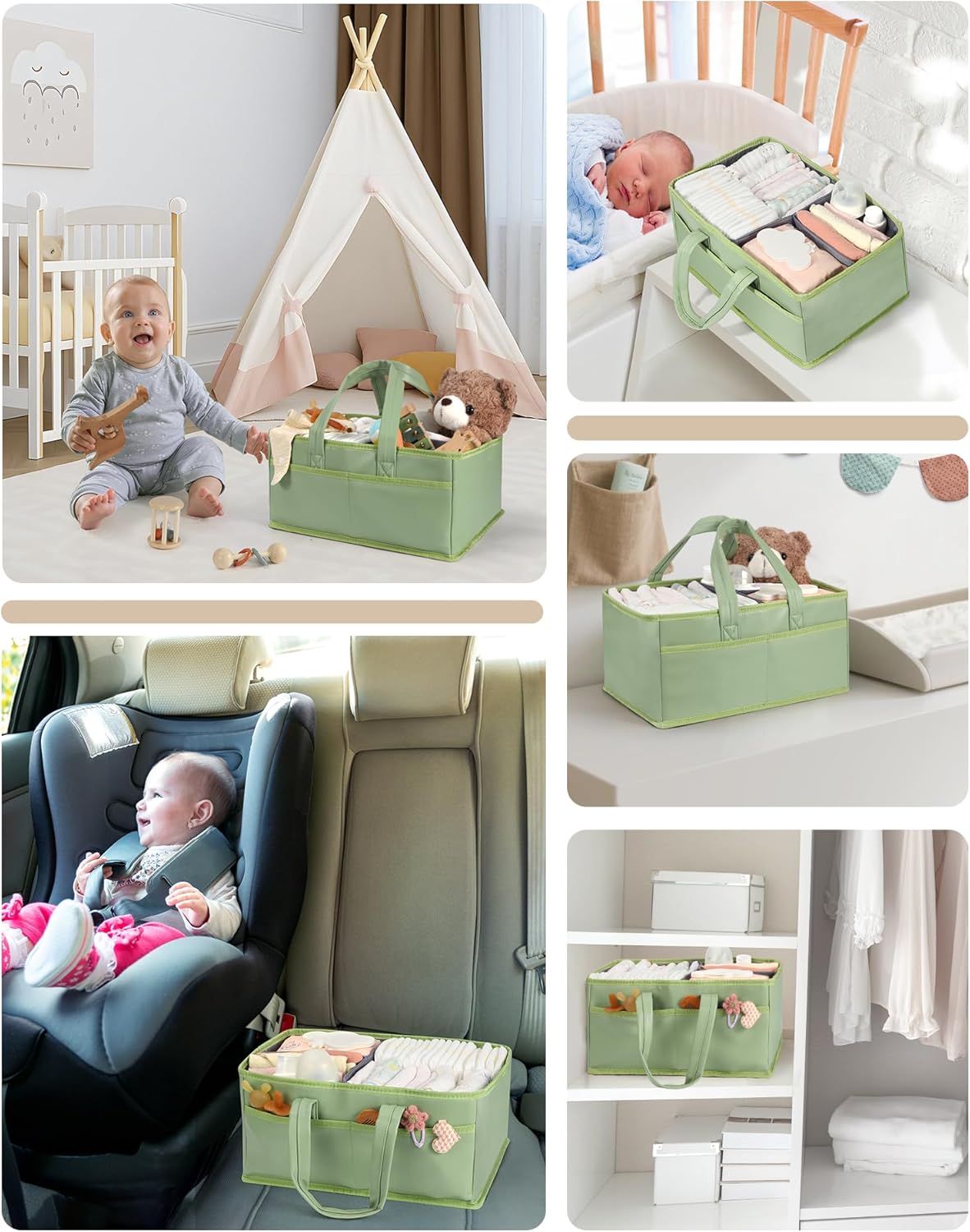 URMYWO Diaper Caddy Organizer - Portable Baby Diaper Caddy with Handle, Large Nursery Organizer Storage Basket for Newborn Essentials, Baby Registry Must Have Shower Gift for Home and Car Travel