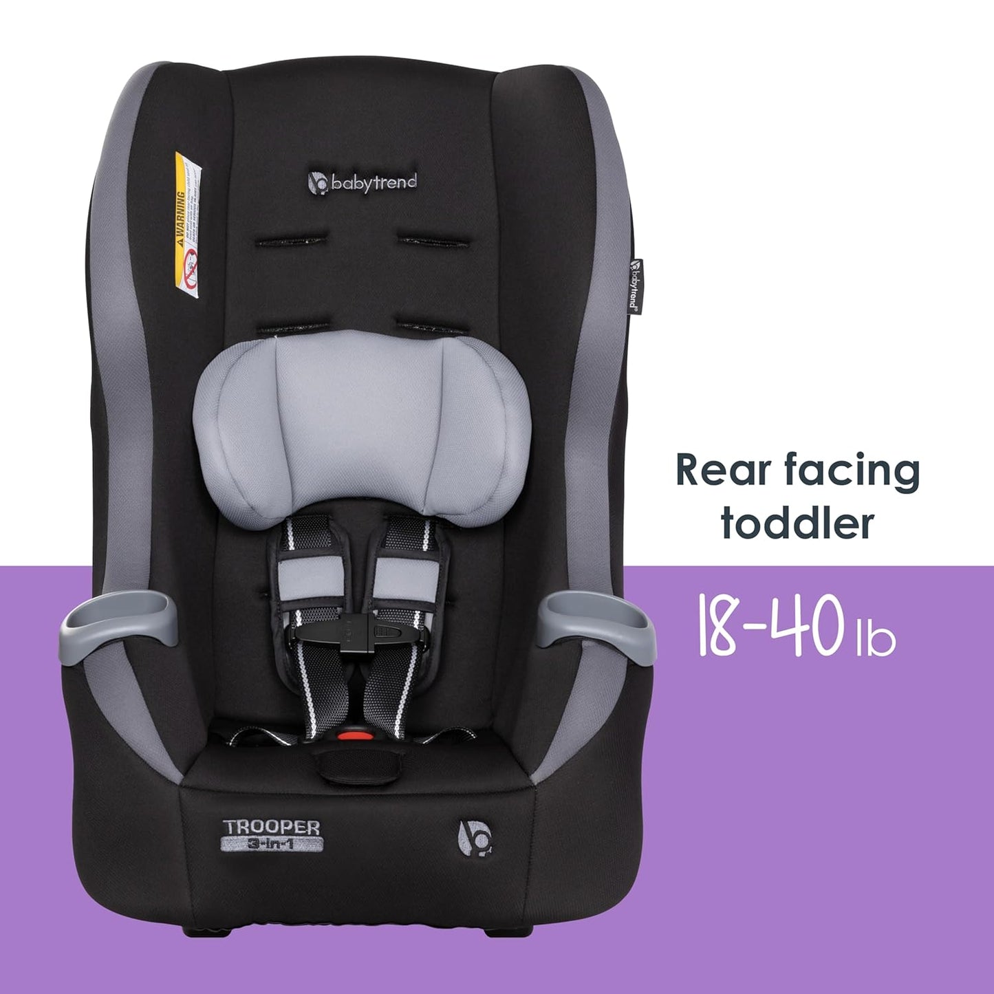 Baby Trend Trooper™ Slim 3-in-1 Convertible Car Seat, Dash Black – Slim Fit, 3-in-1 Growth Modes, Lightweight Design, Adjustable Comfort Padding