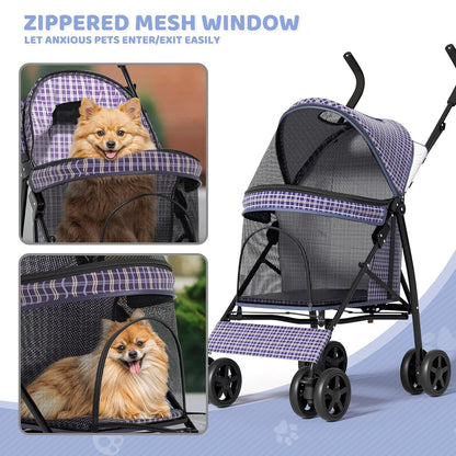 Magshion Compact Pet Stroller for Small-Medium Dogs/Cats up to 22lbs, 4-Wheel Lightweight Umbrella Shaped Portable Puppy Travel Jogger with Breathable Mesh, Cup Holder & Rear Storage, Black