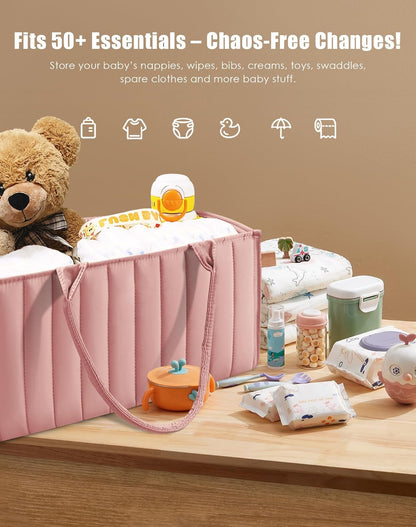 SWEET DOLPHIN 2-Pack Quilted Diaper Caddy Organizer – Premium Puffer Style Nursery Storage Bins – Water-Resistant & Wipeable Changing Table Organizer – Trendy Tote for Home & Car Travel - Mocha Brown