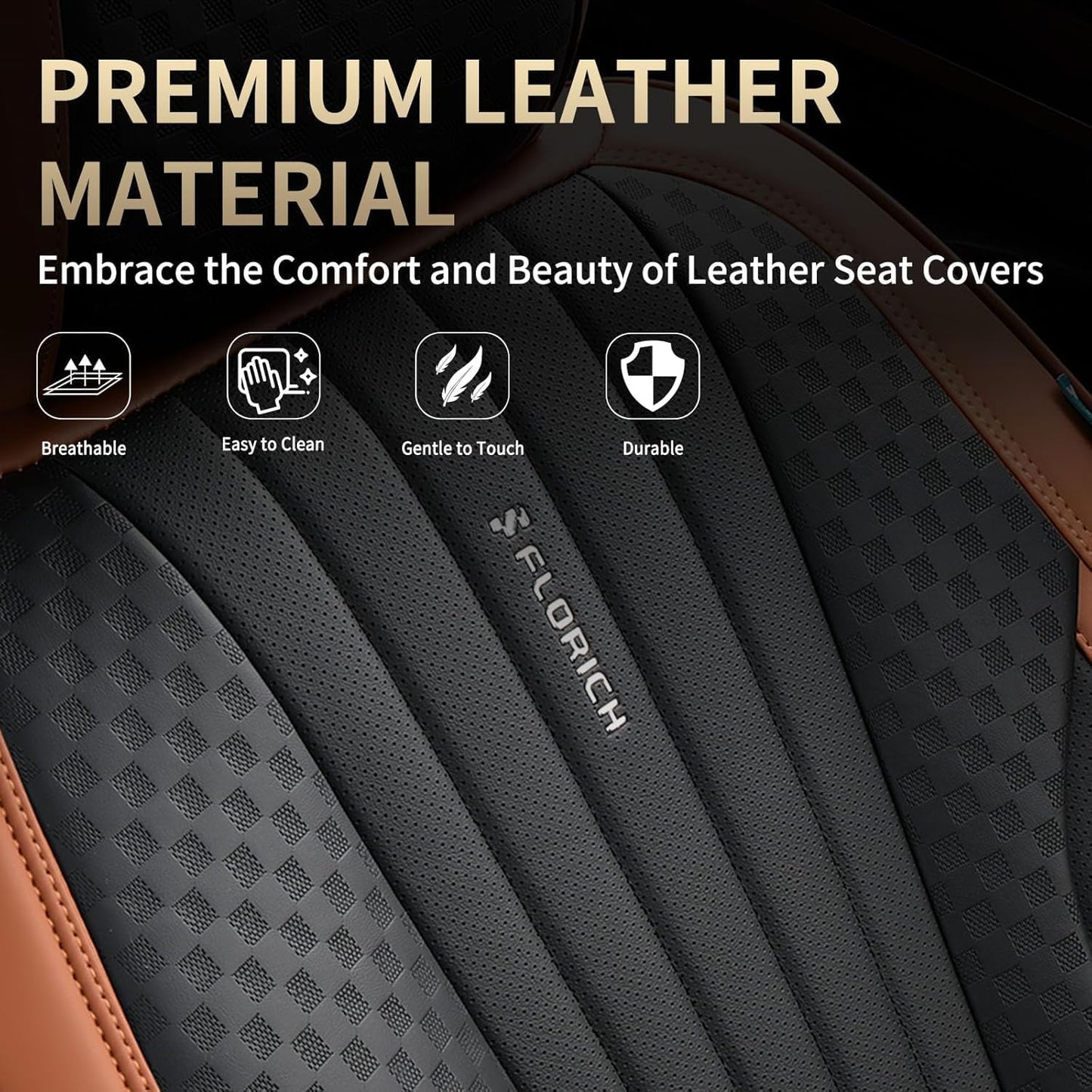 FLORICH Car Seat Covers, Brown Leather Seat Covers for Cars, Faux Nappa Leather Automotive Seat Protectors, Car Seat Cushions Universal Fit for Most Sedans SUVs Trucks - Brown