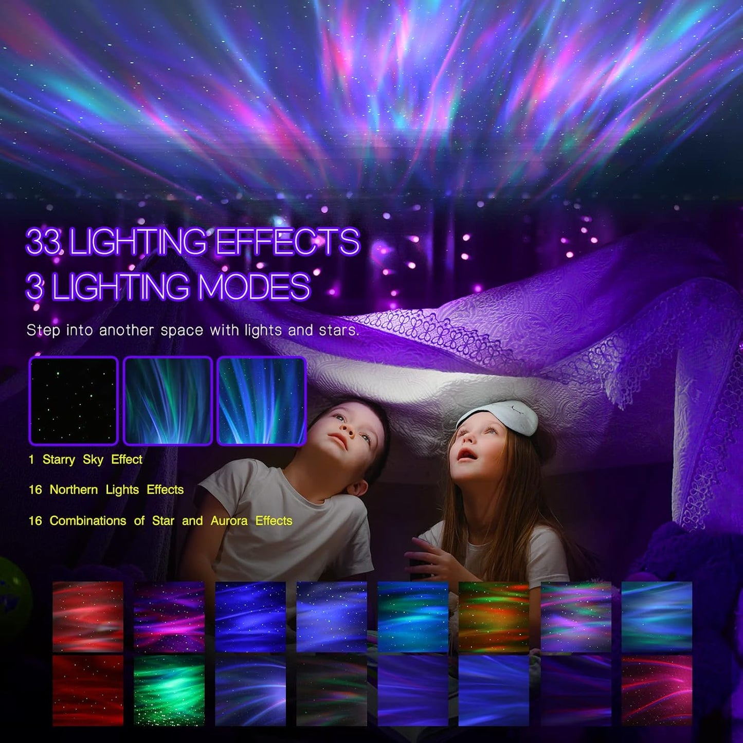 Northern Galaxy Light Aurora Projector with 33 Light Effects, LED Star Projector for Bedroom Nebula Lamp, Remote Control, White Noises, Bluetooth Speaker for Parties