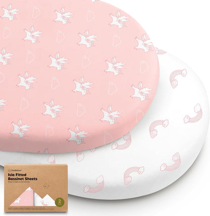 2-Pack Baby Bassinet Sheets Girl, Boy - 33x17 Viscose Derived from Bamboo Bedside Mattress Fitted Bassinet Sheets, Compatible with Halo Bassinest Swivel Sleeper, Baby Delight, Graco (Pecan)