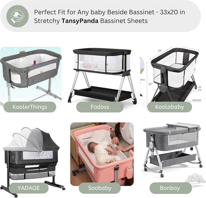 Muslin Bassinet Sheets for Angelbliss, Cowiewie, Amke, Jimglo, Suihuooo, Wayfong Baby Bassinet Bedside Sleeper by TansyPanda, 3PC, 20×33in, Ultra Soft, Breathable, Snug Fit, Unisex Boys Girls, Maadi