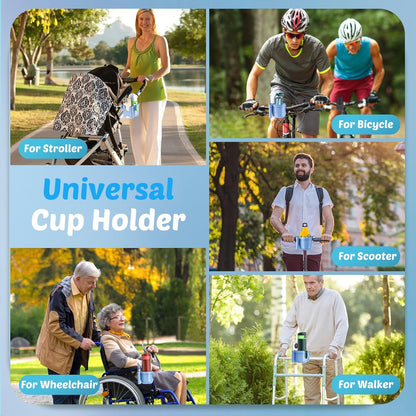 Guiseapue Cup Holder for Walker: Stroller Cup Holder Attachment with Phone Holder, Wheelchair/Stroller Accessories for Rollator, Bike, Scooter, Baby Essentials, First Mother‘s Day Gifts for New Mom