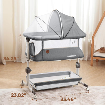 Baby Bassinet, Bedside Sleeper for Newborns Convertible Co-Sleeper Crib with Breathable Mesh, 6-Level Height Adjustment, Built-In Storage, Foldable Portable Bassinet for Home or Travel, Pink & Purple
