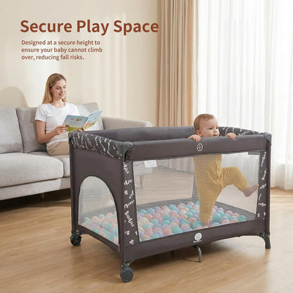 Babilous Pack and Play, Baby Bassinet with Wheels, Foldable Baby Playard for Travel, Easy Carry Bedside Bassinet, Mini Pack n Play with Comfortable Mattress & Compact Space Saving Design, Grey