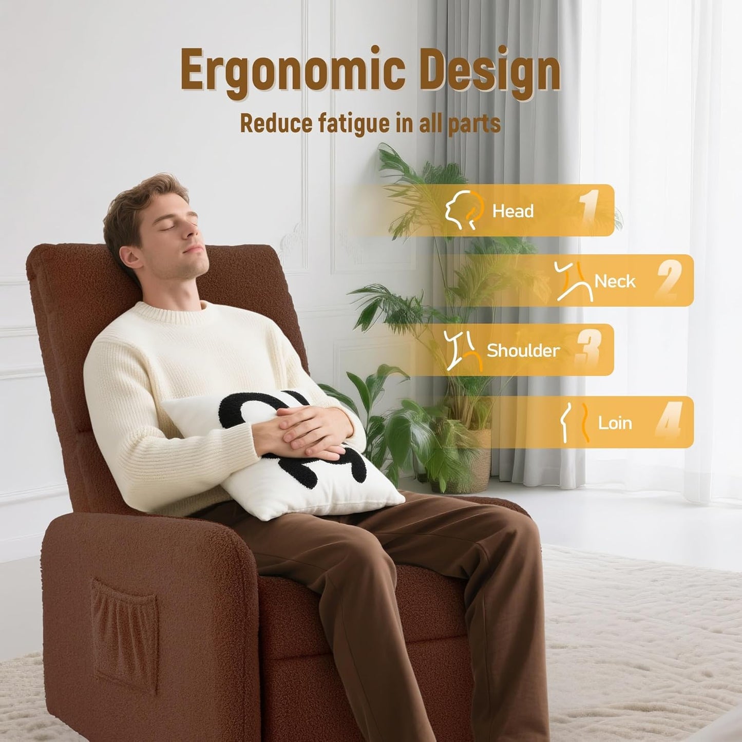 Korser 360° Rocking Chair, Nursery Rocker Chair with Side Pockets, Glider Nursing Chair with Steel Structure Base, Small Chair for Small Spaces, Sherpa Swivel Accent Chairs for Living Room, Nursing