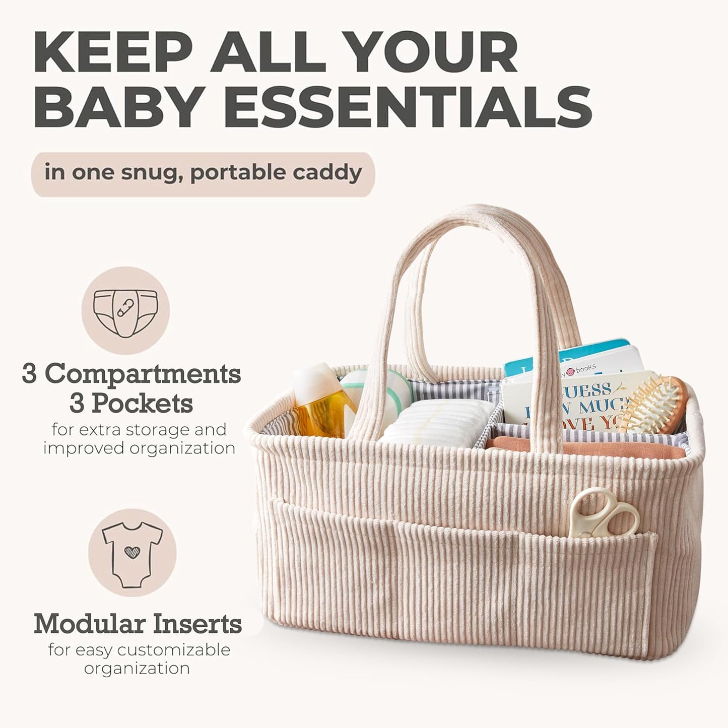 Diaper Caddy Organizer - Mint Curdoroy Baby Storage Bin for Nursery & Car | Baby Shower Basket & registry Essential