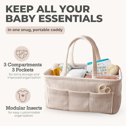 Diaper Caddy Organizer - Mint Curdoroy Baby Storage Bin for Nursery & Car | Baby Shower Basket & registry Essential
