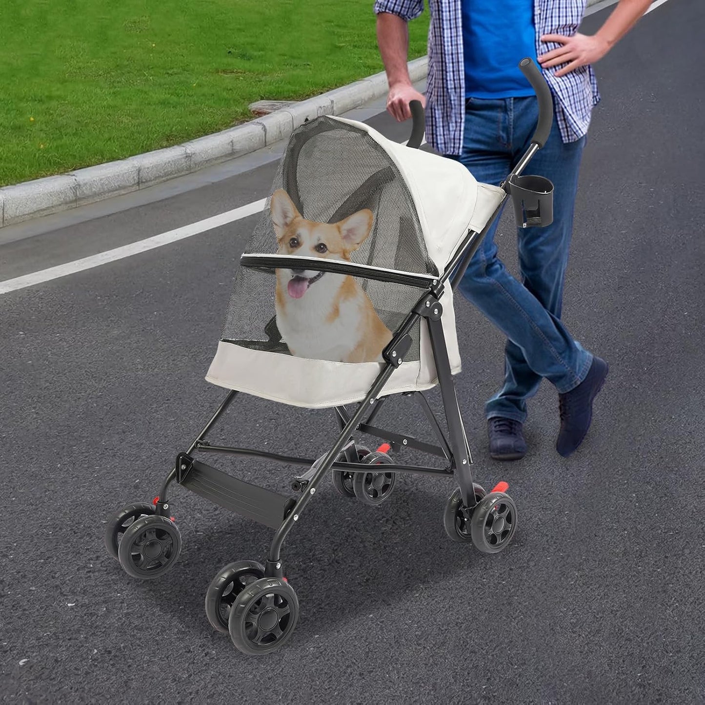 Pet Gear Travel Lite Plus Stroller,Compact Portable Jogger All Terrain Travel Pet Gear, Foldable Lightweight Durable Pet Stroller for Small To Medium Pets Dogs And Cats up to 15 pounds (Gray)