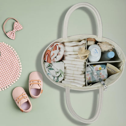 Baby Diaper Caddy Organizer for Girl Boy Rope Nursery Storage Bin Basket Portable Holder Tote Bag for Changing Table Car Travel Baby Shower Gifts Newborn Essentials Registry Must Have Items Pink